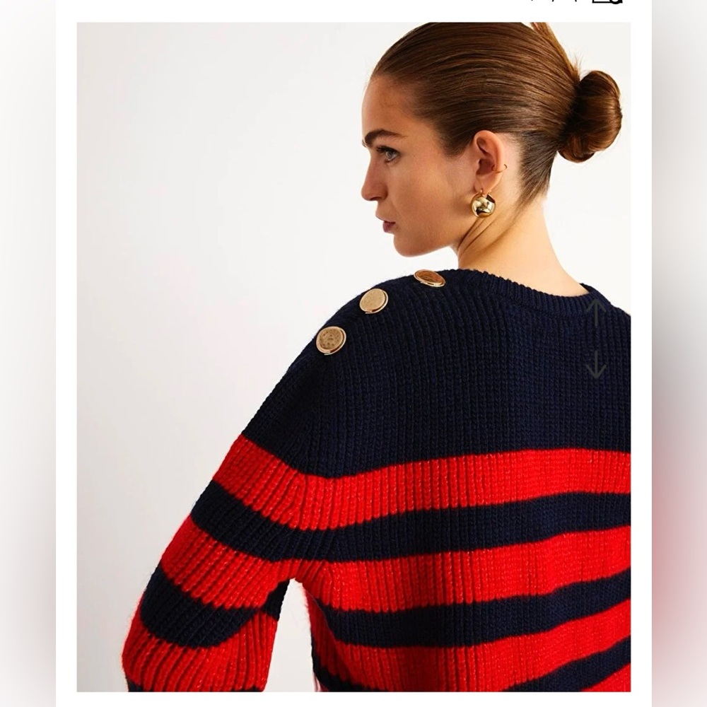 Nocturne Striped Knot Sweater w/Gold Buttons